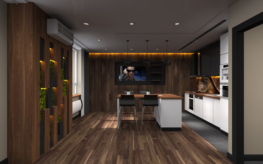 Кухня-гостиная в стиле лофт 14 кв