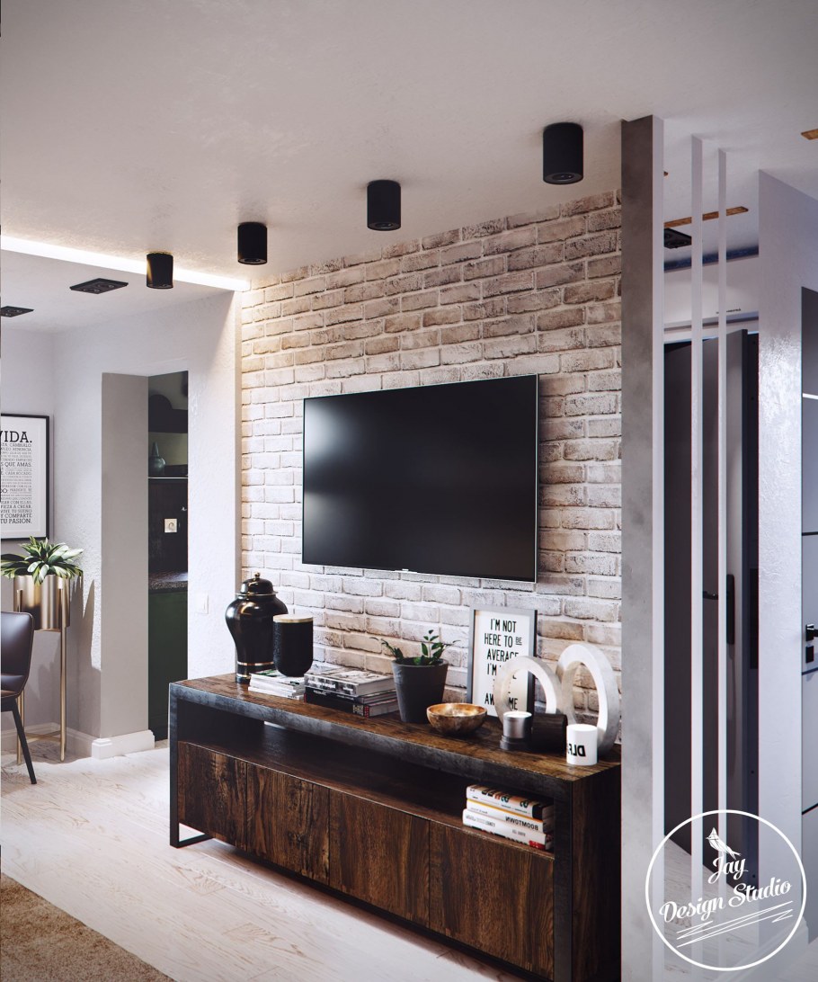 Гостиная с элементами лофта