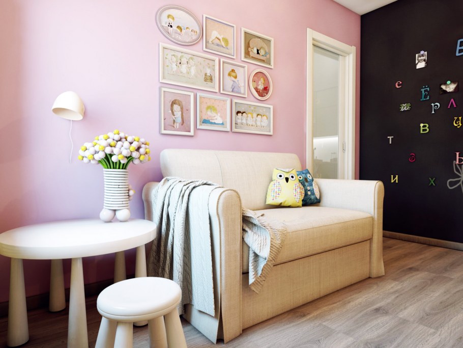 Однотонные стены в детской комнате