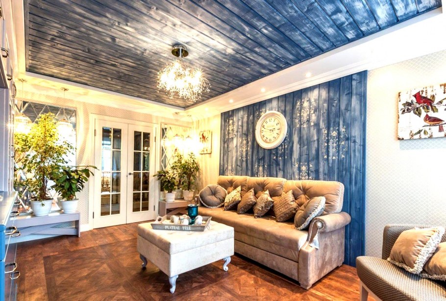 Вагонка в интерьере гостиной