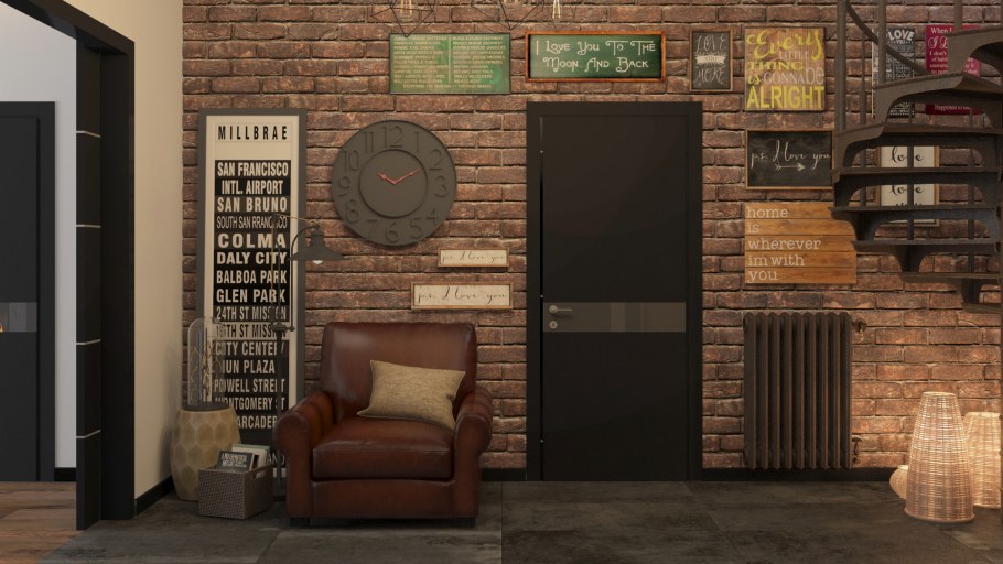 Входная дверь в интерьере лофт