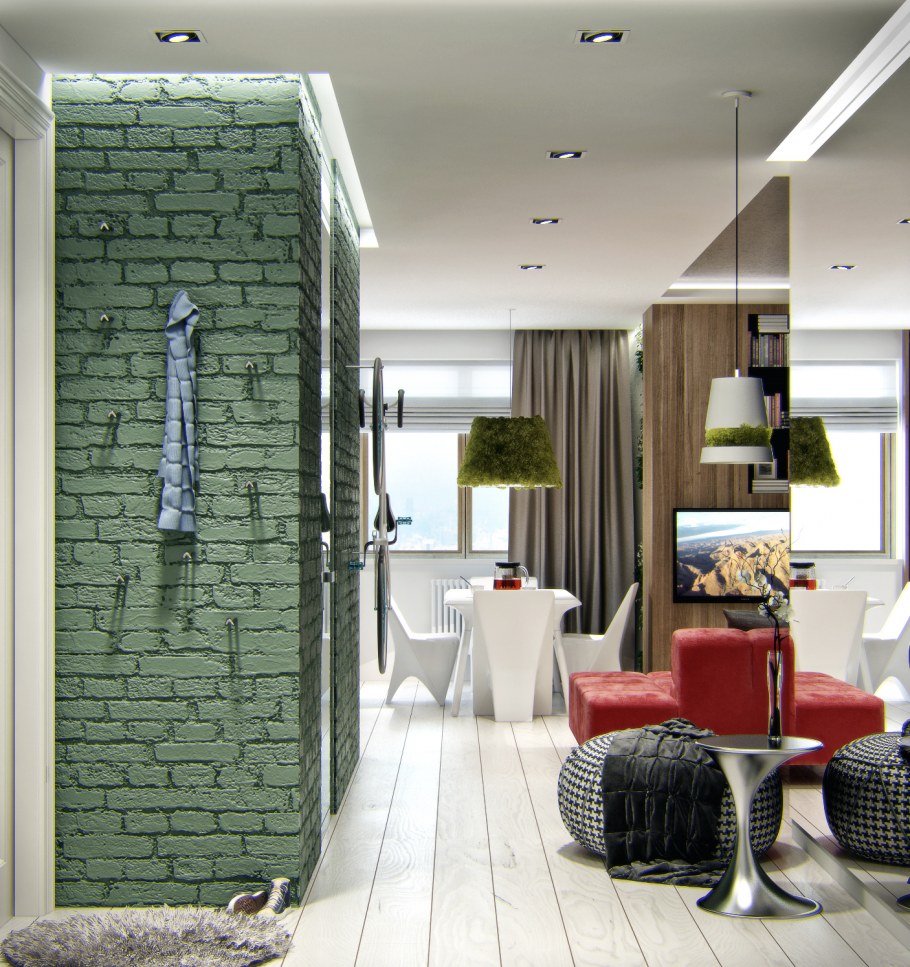 Зеленый кирпич в интерьере