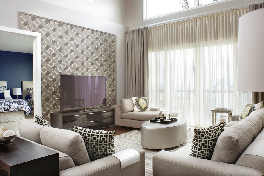 Комбинирование обоев в гостиной