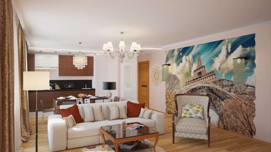 Декор акцентной стены в гостиной