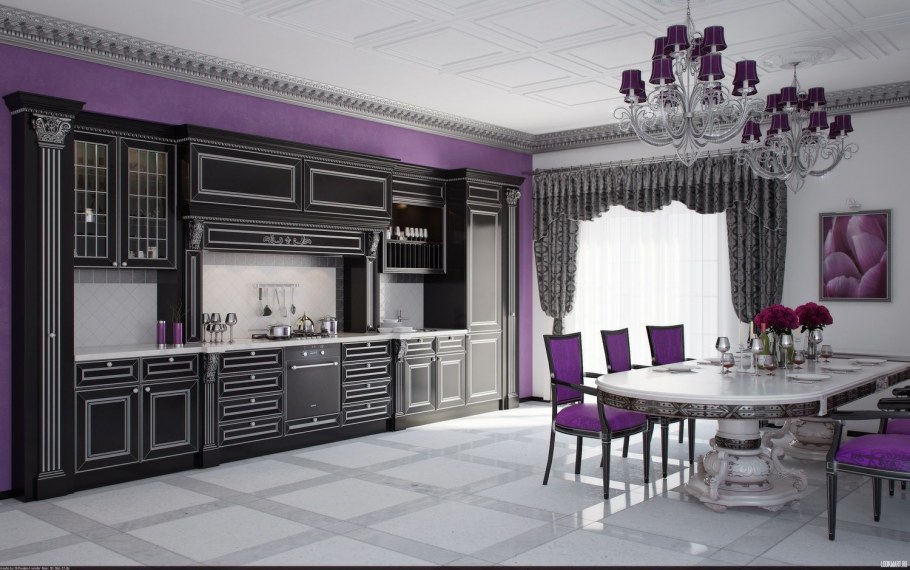 Кухня Венеция патина серебро черная столешница