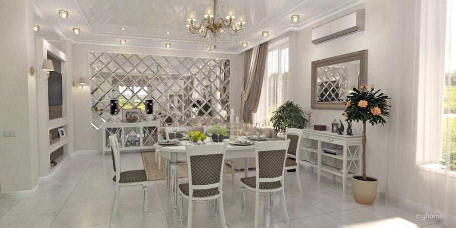 Зеркальная плитка серая в гостиной