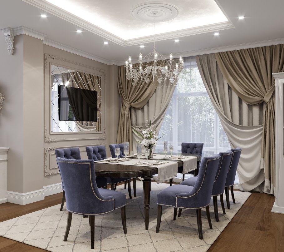 Кухня в стиле Неоклассика с зеркальной плиткой