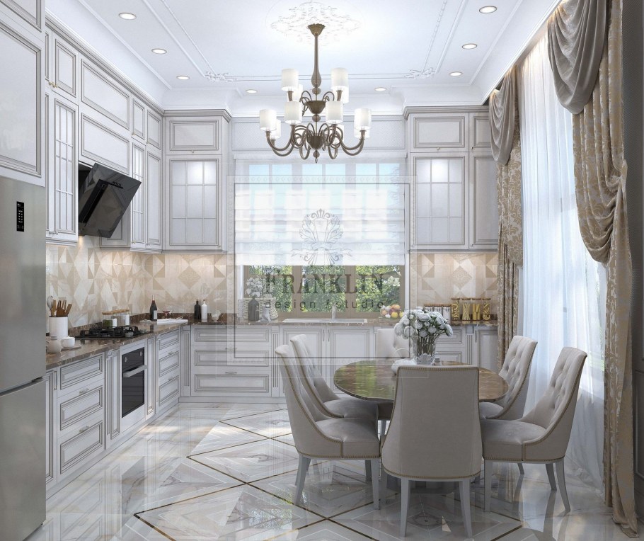 Плитка под мрамор кухня интерьер Неоклассика