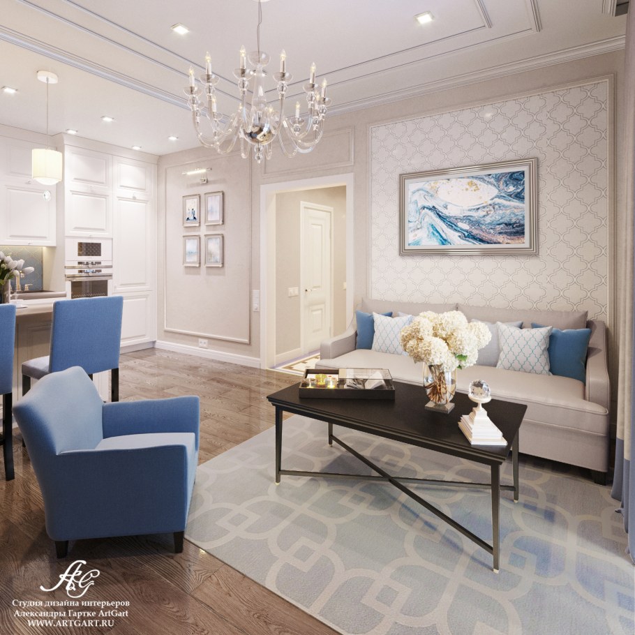 Гостиная в светлых тонах Неоклассика