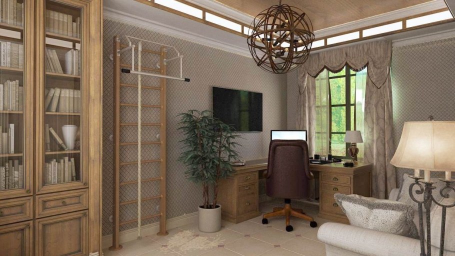 Узкий кабинет в частном доме