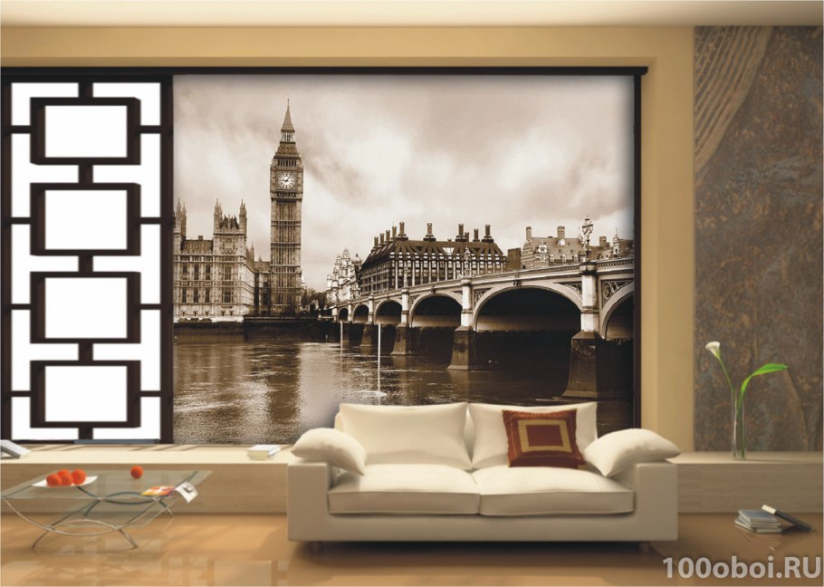 Фотообои в рамке в интерьере