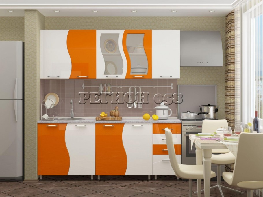 Кухня волна 1,6м (белый глянец теплый/капучино)