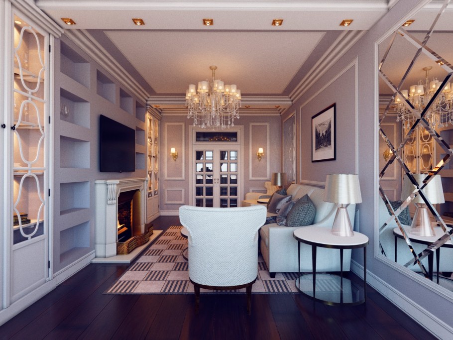 Гостиная 36 кв м Неоклассика