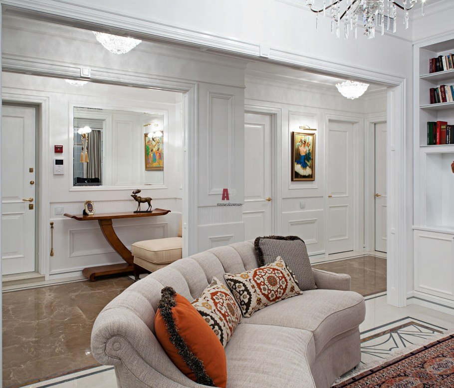 Линкруста в интерьере гостиной в стиле Неоклассика