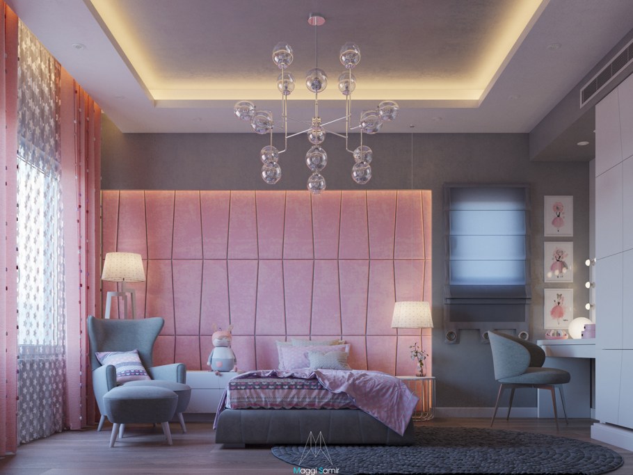 Визуализация розовый интерьер