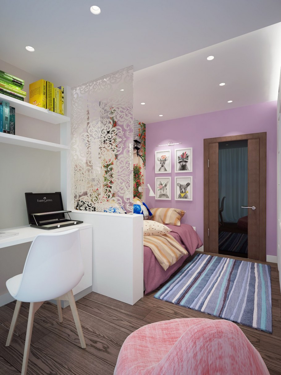 Зонирование комнаты для девочки