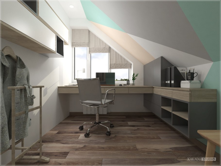 Спальня с рабочей зоной в мансардной