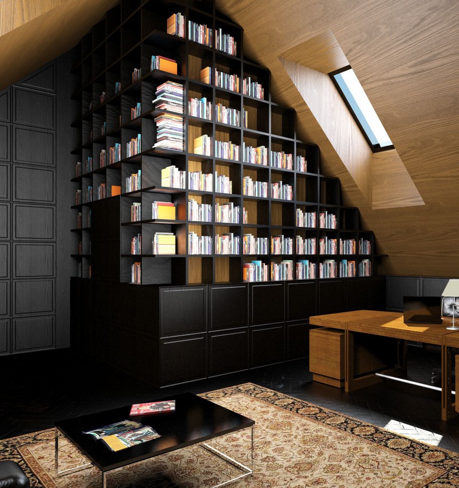 Книжные шкафы на мансарде