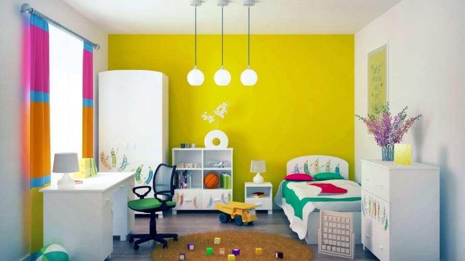 Желто зеленая детская комната