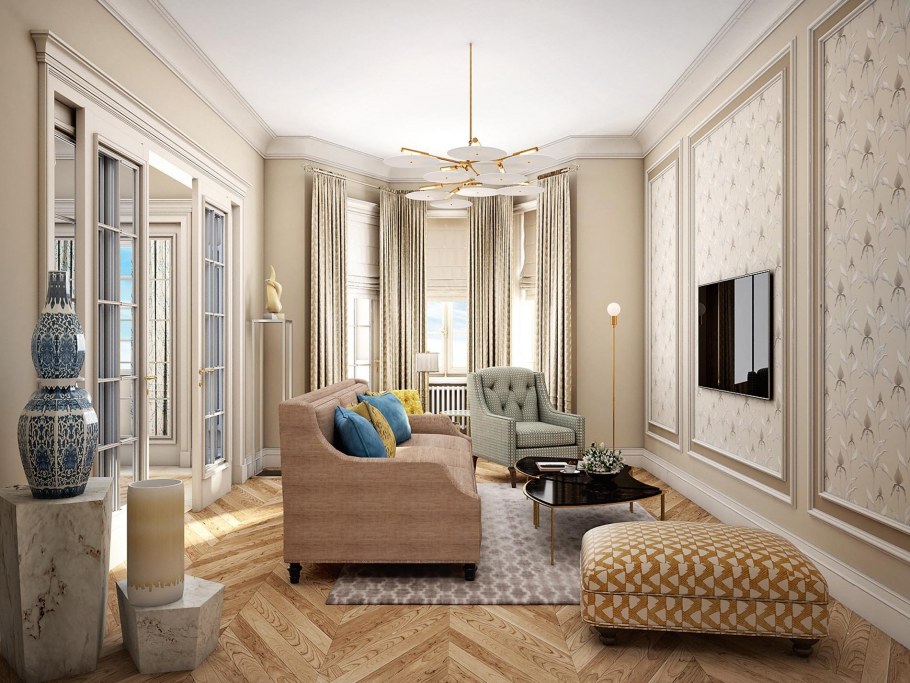 Интерьер гостиной 18 кв.м в классическом стиле