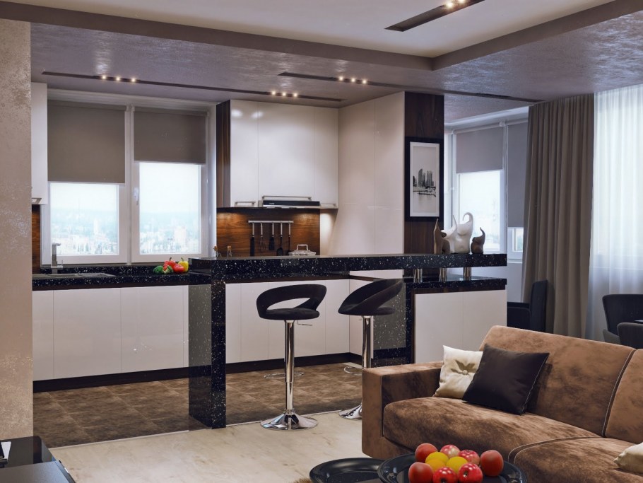 Шторы в гостиную с барной стойкой