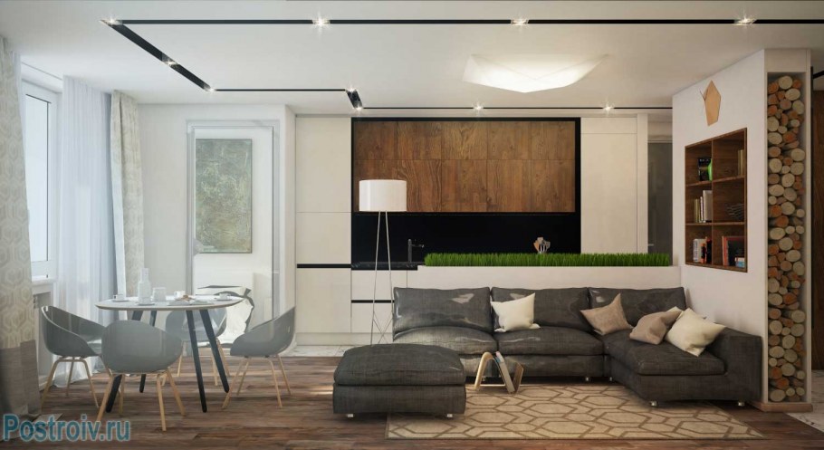 Дизайн квартиры студии кухня и гостиная 30 кв