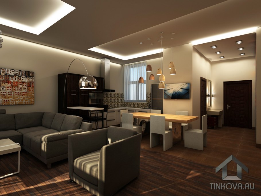 Интерьер гостиной в таунхаусе