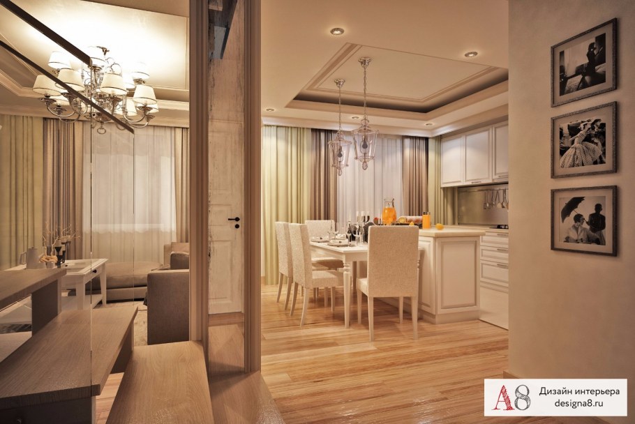 Кухня с гостиной в таунхаусе