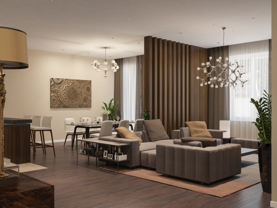 Кухня гостиная в кофейных тонах