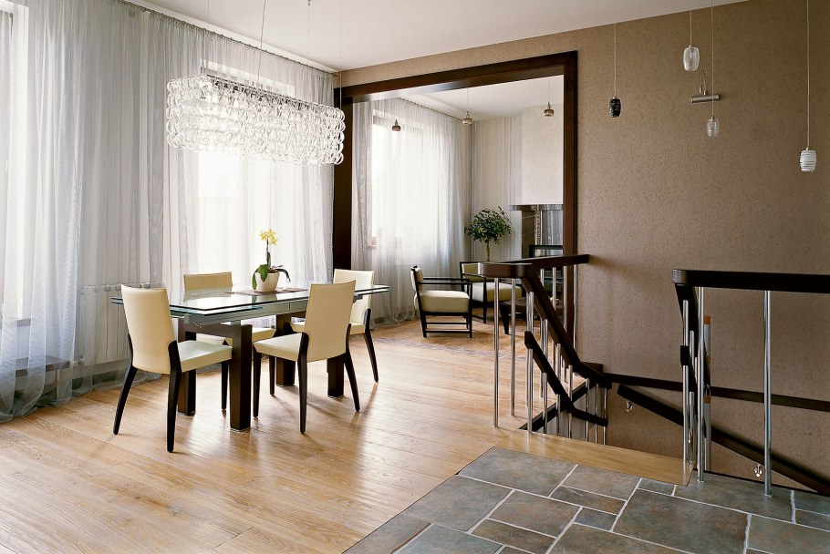 Интерьер светлый пол и кофейные стены