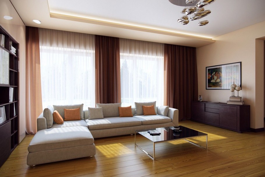 Персиковая гостиная в современном стиле