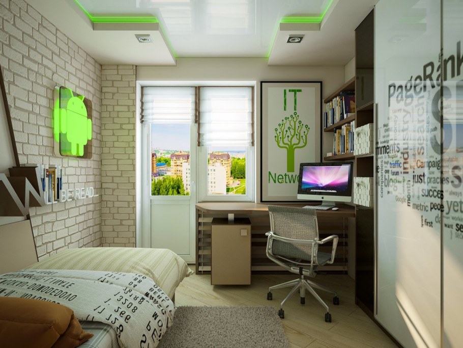 Комната для подростка мальчика с балконом