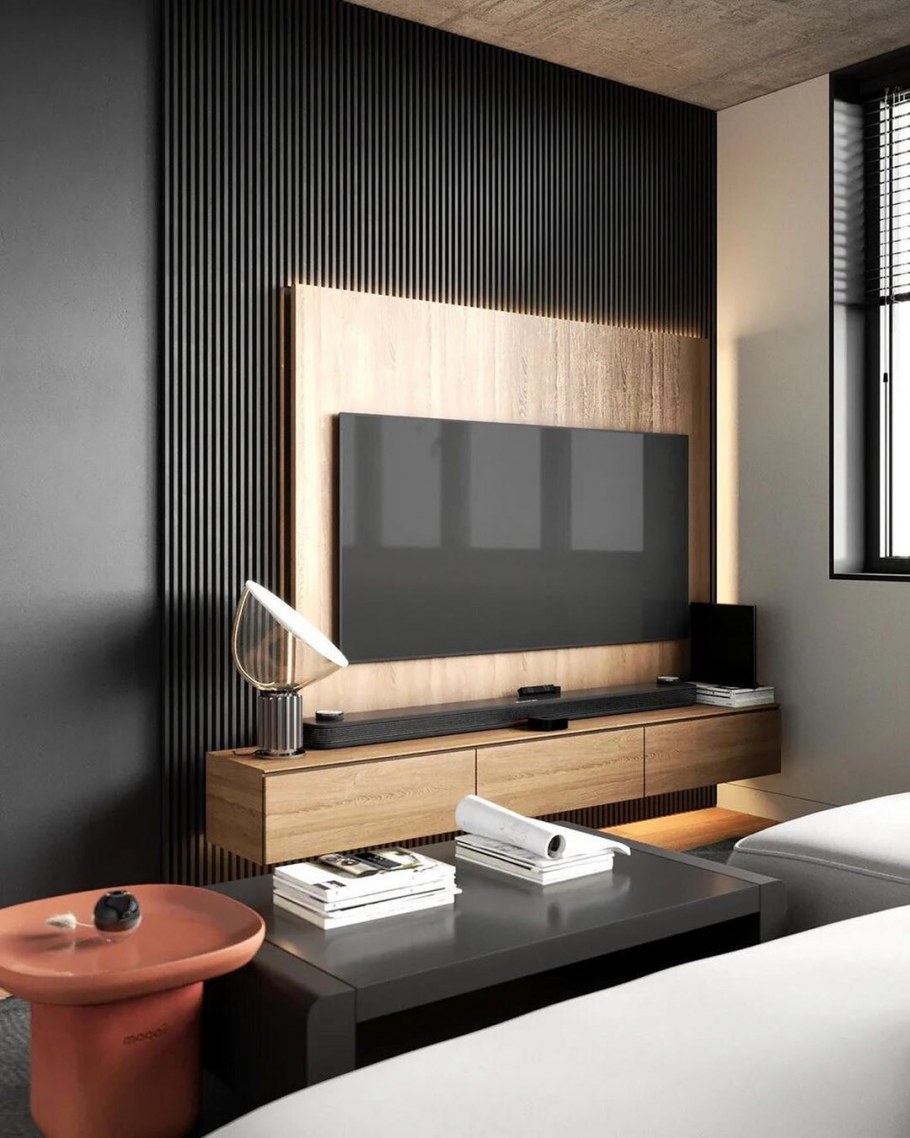 ТВ зона в гостиной в современном стиле