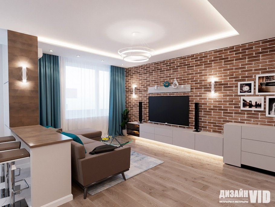 Гостиная лофт 40кв