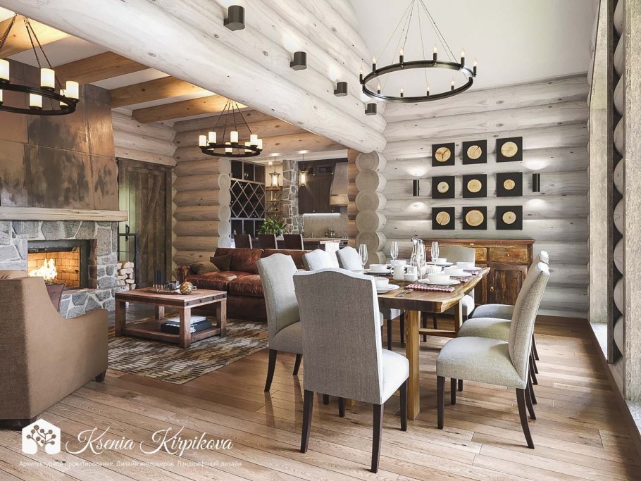 Интерьер в стиле Шале в загородном доме 60м2