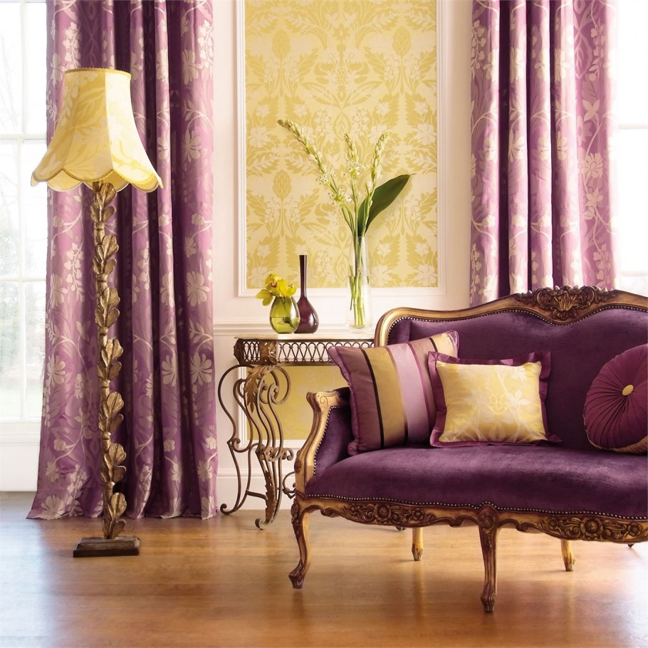 Шторы золото с фиолетовым