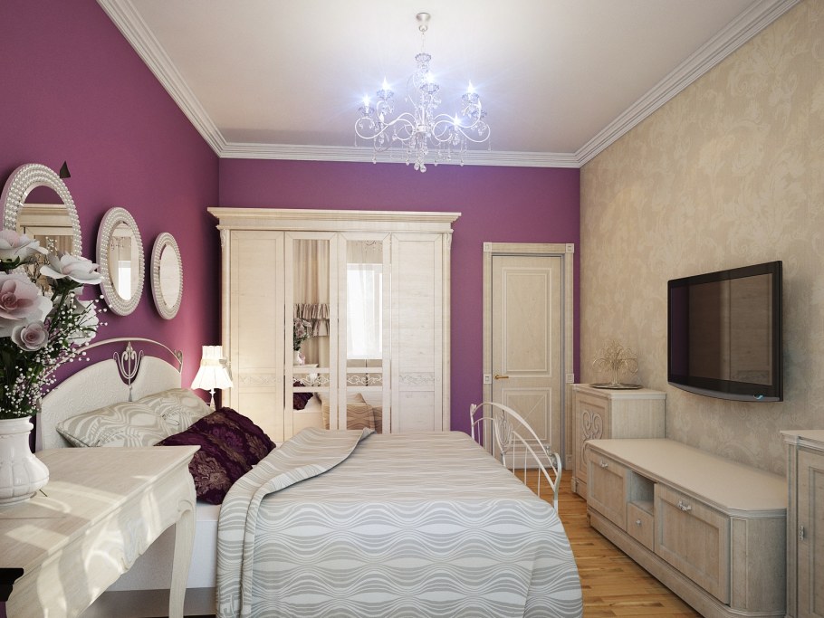 Спальня в классическом стиле в лиловых тонах