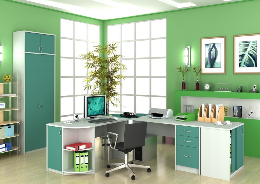 Кабинет с зеленым потолком