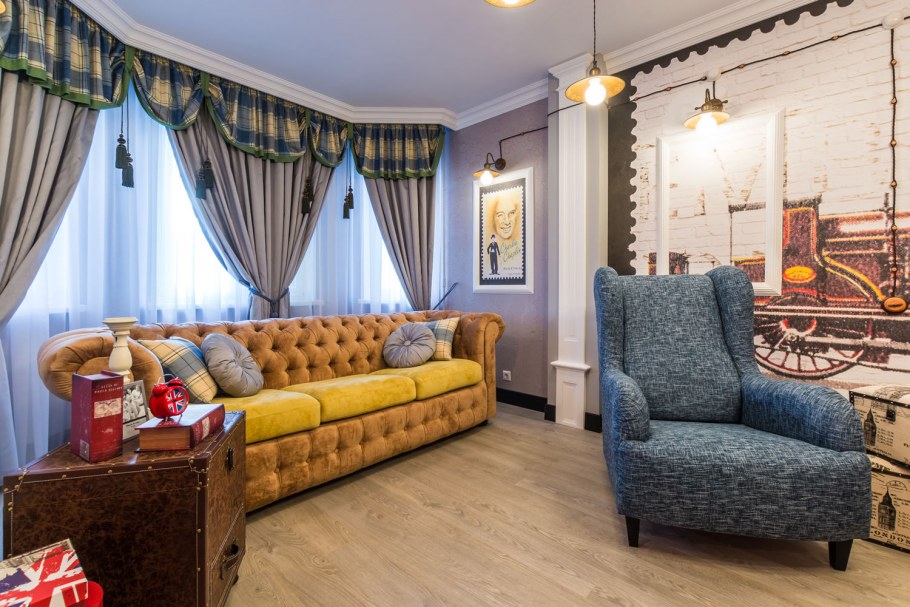 Диван Честер в интерьере гостиной