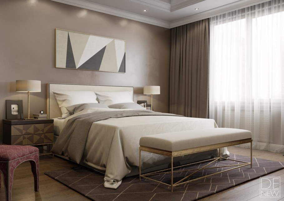 Кофейные стены в спальне