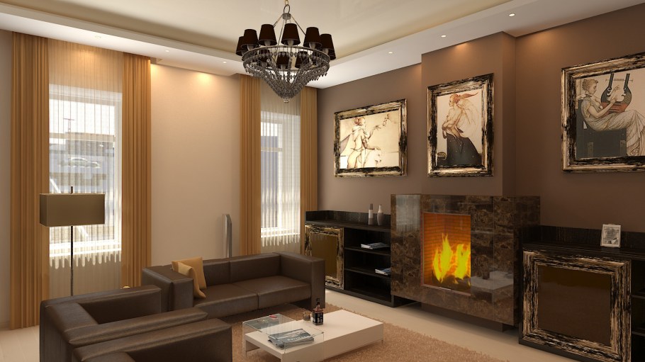 Кофейный цвет стен в гостиной
