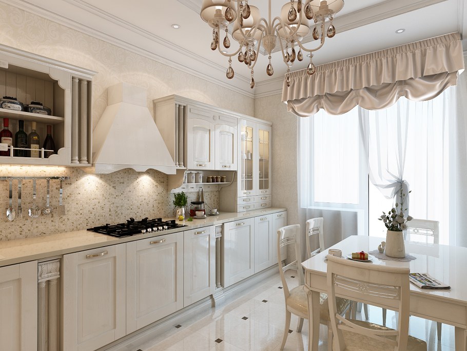 Кухня в классическом стиле светлая окна
