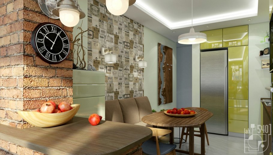 Белый кирпич в интерьере кухни