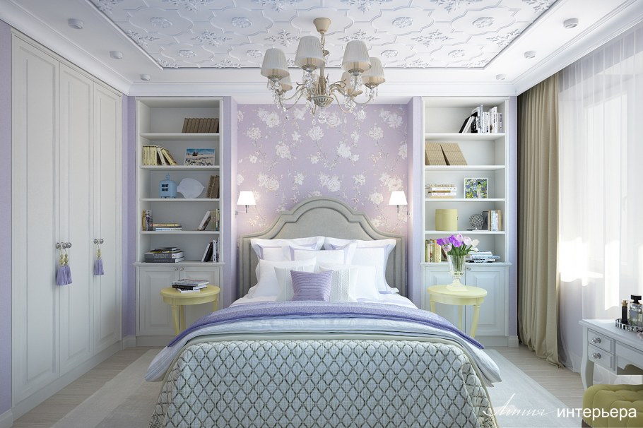 Спальня в бежево фиолетовых тонах