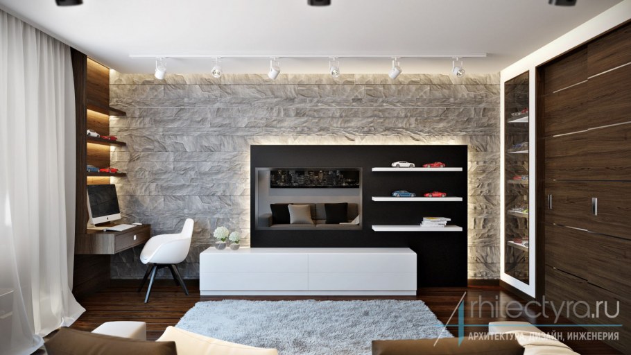 Гостиная с выступом в стене