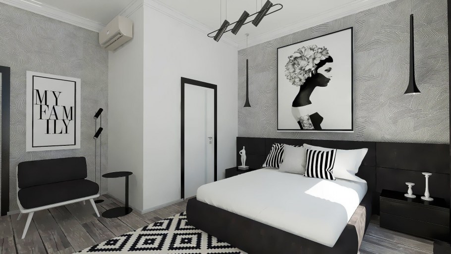 Спальня серая жидкие обои