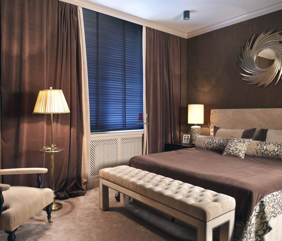 Спальня в коричнево бирюзовых тонах