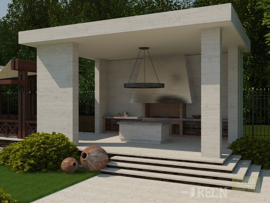 Беседка с барбекю в хайтек стиле