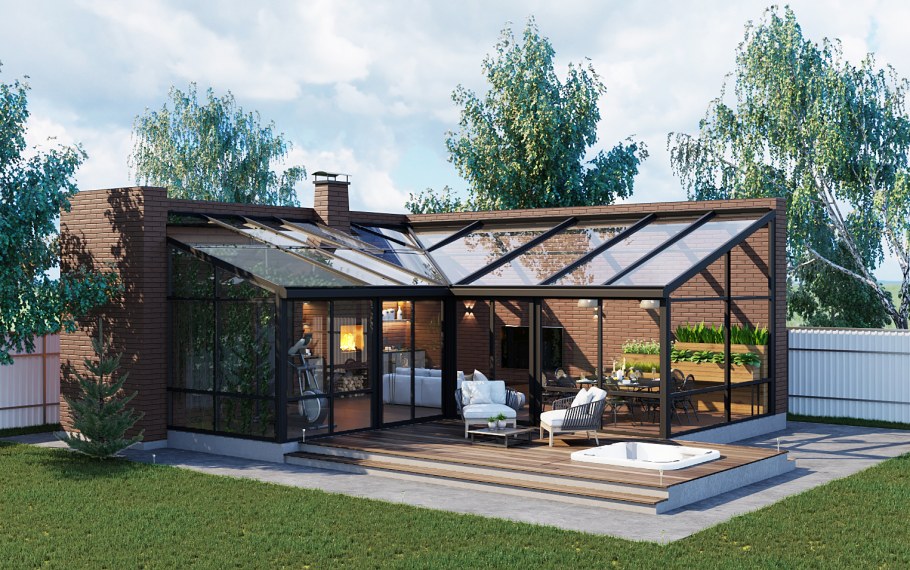 Беседка спонорамными окнами