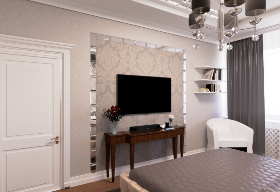 Интерьер спальни с телевизором